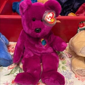 Ty Plush Bear - Magenta Beanie Baby with 2000 Embroidery